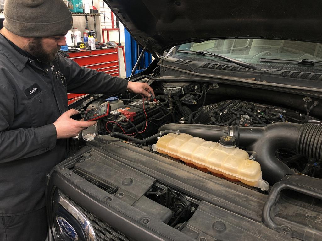 Electrical diagnostics on a Ford F-150 engine bay